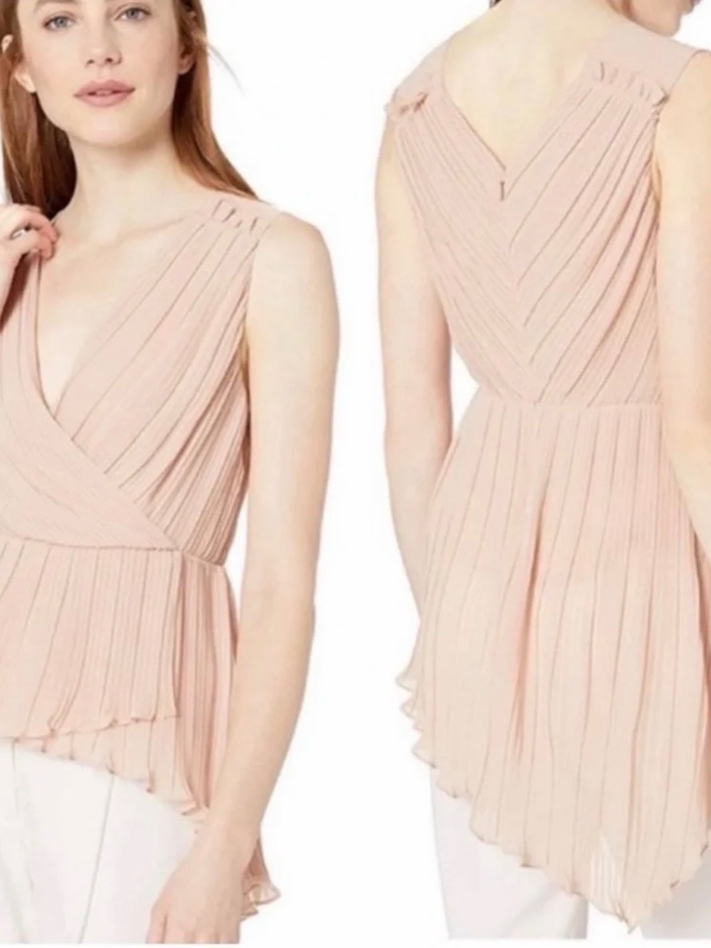 BCBGMaxAzria Pleated V-Neck Sleeveless Camisole - Blush Pink